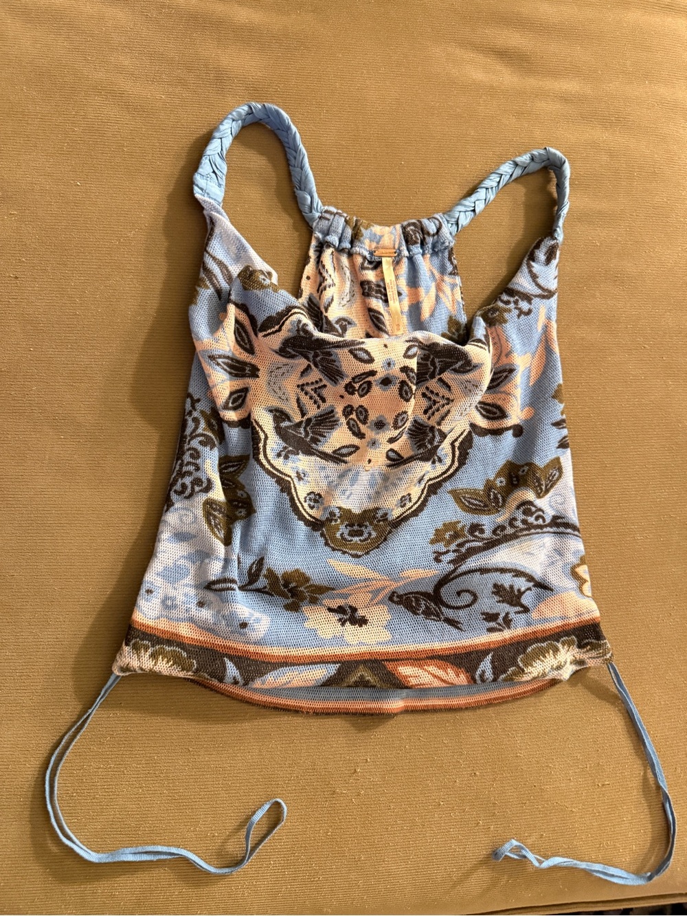 NWT Free People Laila Cowl Neck Top Bayou Combo Blue Paisley Boho, XS